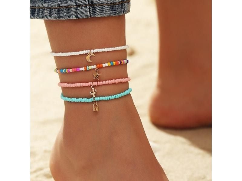 4PCS/SET Bohemian Multilayer Anklet Women Summer Beach Jewelry Gift Carousel 2