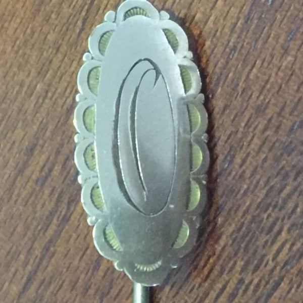Vintage Gold Tone Oval Engraved "O" Stick / Hat Pin Carousel 6