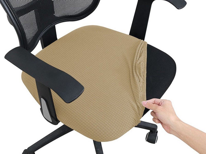 2 X Office Chair Covers Stretch Dining Chair Seat Cushion Slipcover Khaki Carousel 2