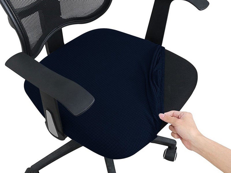 2 X Office Chair Covers Stretch Dining Chair Seat Cushion Slipcover Navy Blue Carousel 2