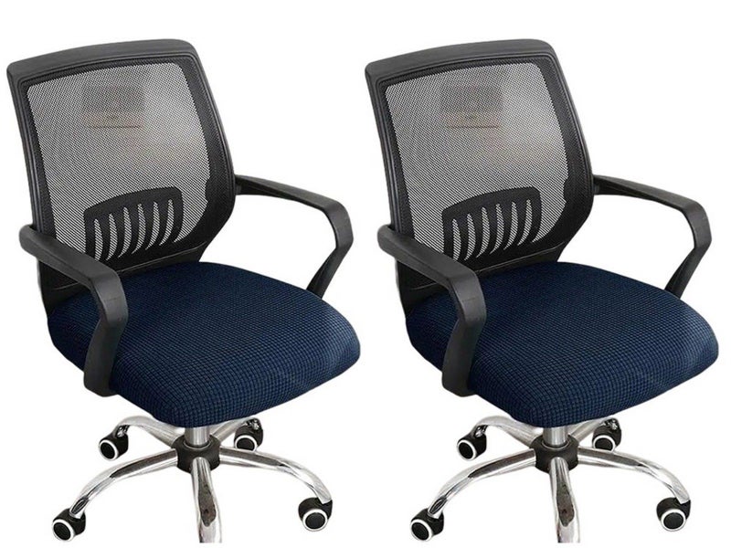 2 X Office Chair Covers Stretch Dining Chair Seat Cushion Slipcover Navy Blue Carousel 1