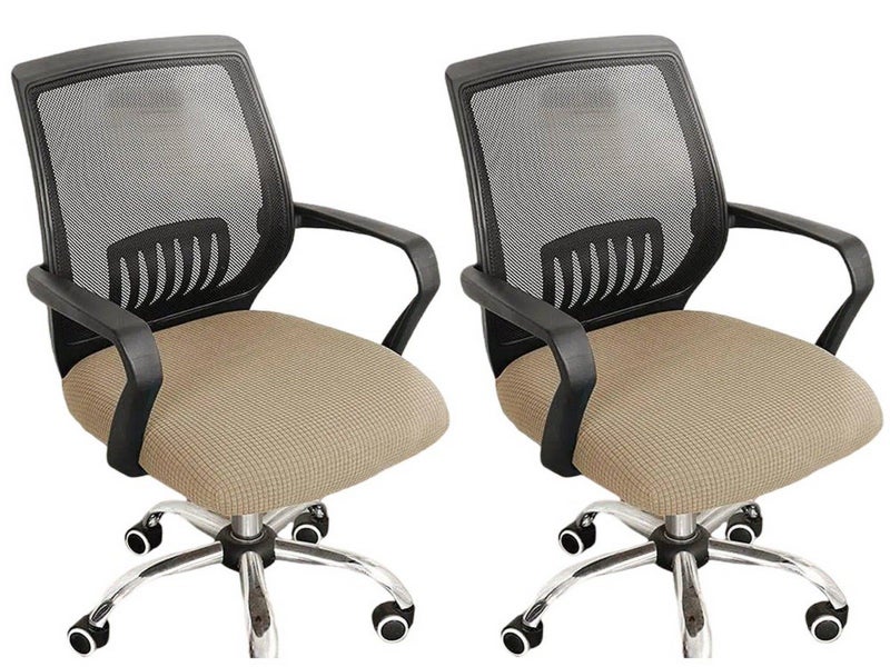 2 X Office Chair Covers Stretch Dining Chair Seat Cushion Slipcover Khaki Carousel 1
