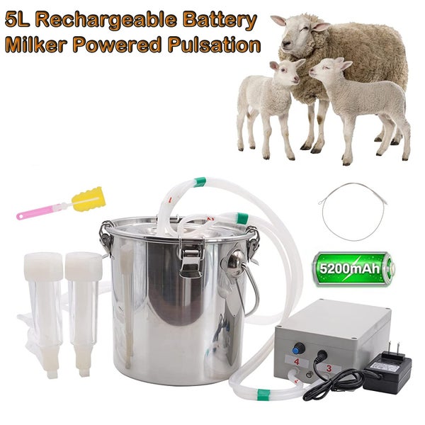 Rechargeable 5L Milking Machine Battery Milker Powered Pulsation Milker for Goat Carousel 1