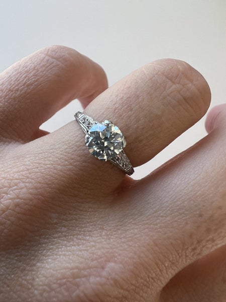 Antique Edwardian Platinum 1.02ctw Old European Diamond Engraved Engagement Ring Carousel 2