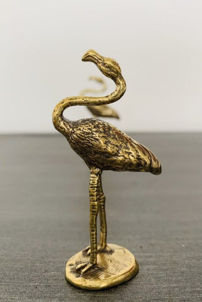 Antique Bronze Flamingo Figurines Ornament Brass Sculptures Metal Decor Carousel 1