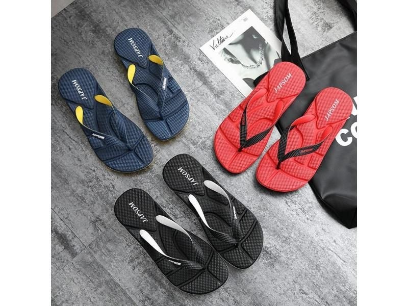 Hot Fashion Blue Men's Big Size 46 Non Slip Beach Indoor Flip Flops Carousel 1