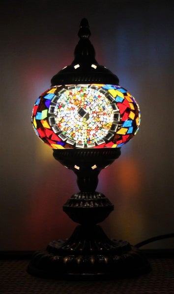 Turkish Mosaic Table Lamp Earth Ball With Large Elegant Base - 33cm Carousel 1