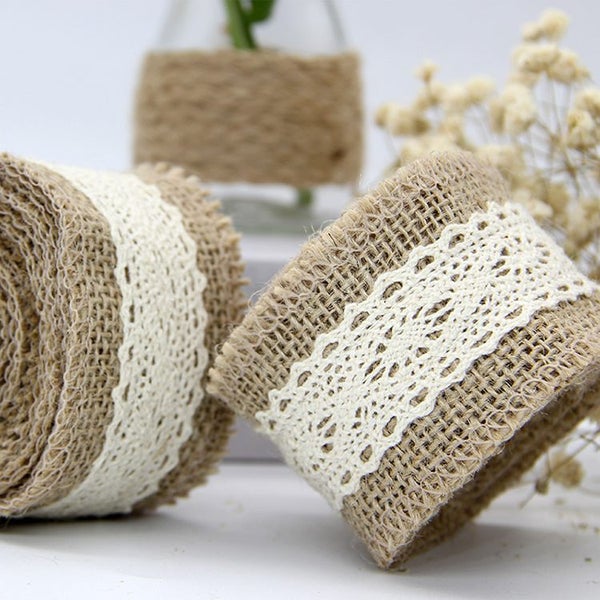 5cm x 2m Cotton Linen Fabric Jute Lace Ribbon DIY Handmade Wedding Craft Décor Carousel 8