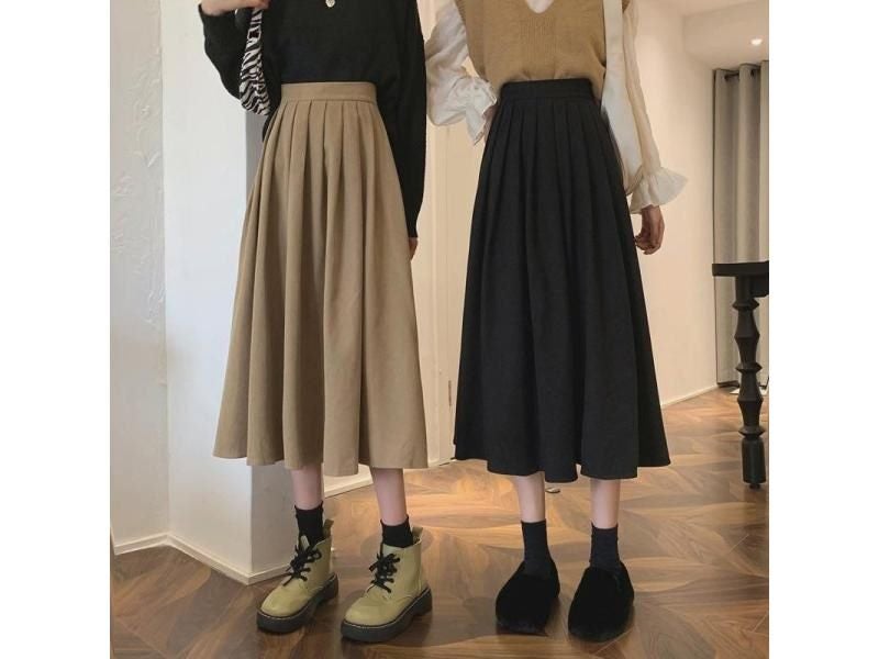 Lucyever Vintage Brown High Waist Pleated Skirt Women Korean Fashion College Carousel 1