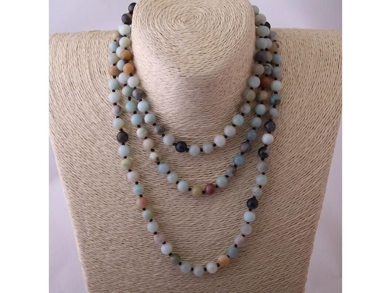 Artisan Jewelry Fashion Knotted Long Halsband Amazonite Stones Women Beaded Carousel 1