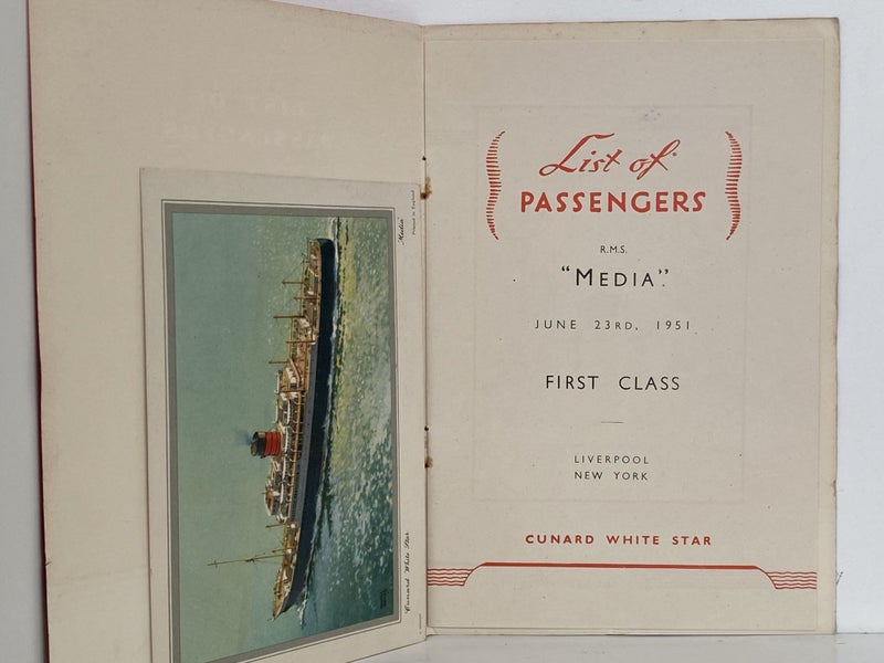 MARITIME MEMORABILIA: Cunard Line - List of Passengers R.M.S Media June 1951 Carousel 2