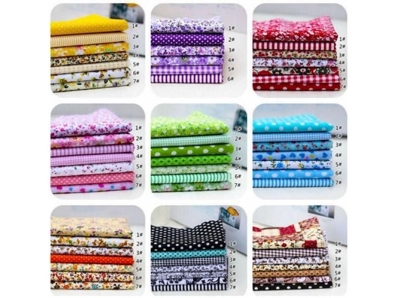 7Pcs 100% Cotton Fabric Assorted Pre-Cut Floral Cloth Sewing Patchwork Bundle Carousel 2