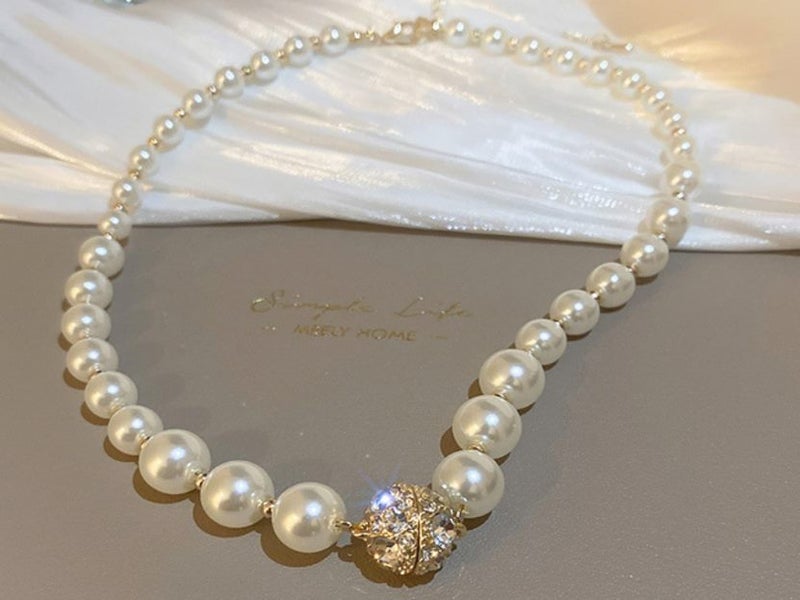 Pearls CZ Necklace White Round Pearls Necklace Carousel 1