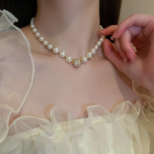 Pearls CZ Necklace White Round Pearls Necklace Carousel 2