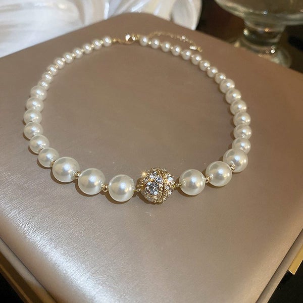 Pearls CZ Necklace White Round Pearls Necklace Carousel 5