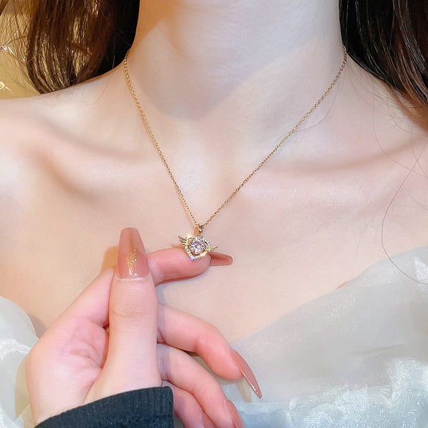 Pink Topaz Cubic Zirconia Necklace Angel's Wings Heart Design Necklace Carousel 2