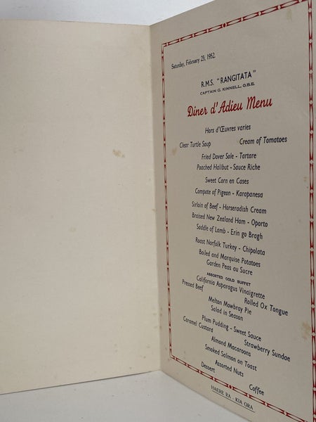 MARITIME MEMORABILIA: Shaw Savill Line - R.M.S. Rangitata - Dinner Menu 1952 Carousel 3
