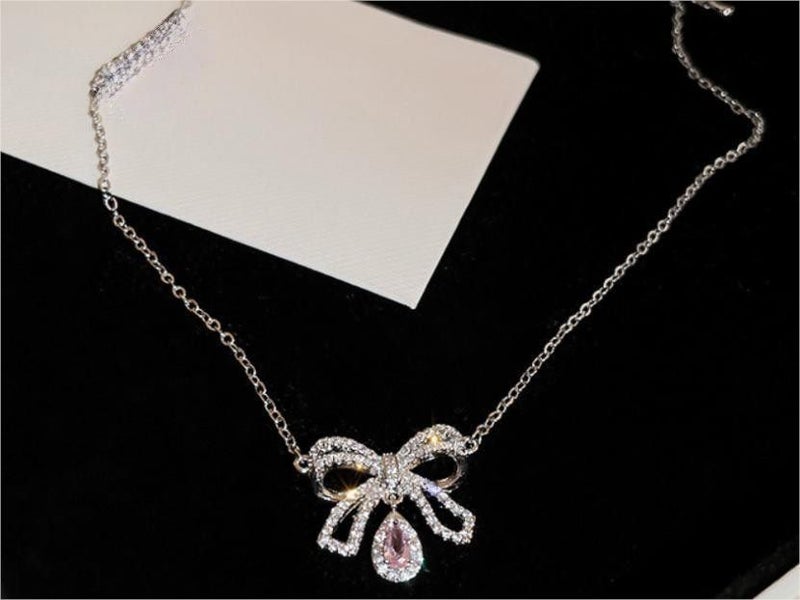 Bowknot Cubic Zirconia Pink Topaz Necklace Carousel 1