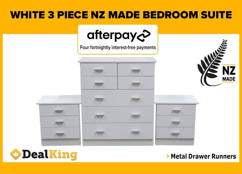 • WHITE FULLY ASSEMBLED 3PC NZ MADE BEDROOM SUITE $669 • Carousel 1