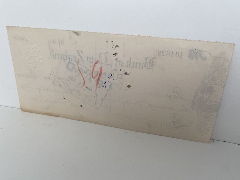 OLD BANKING MEMORABILIA: Bank cheque issued by BNZ Bank, Dunedin 1914 Carousel 3