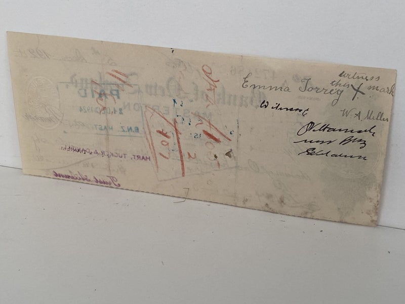 OLD BANKING MEMORABILIA: Bank cheque issued by BNZ Bank, Masterton 1924 Carousel 3