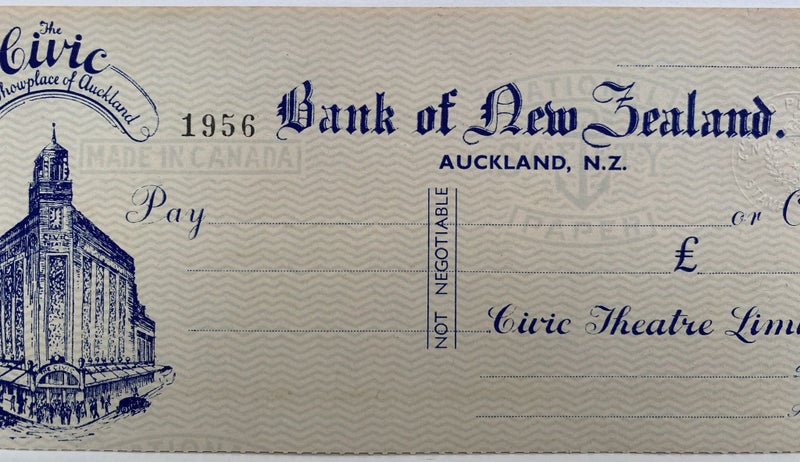 OLD BANKING MEMORABILIA: Blank bank cheque issued by BNZ Bank, Auckland Carousel 1