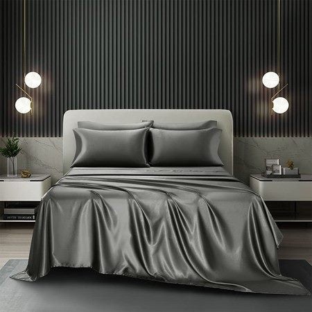 4 Piece Satin Bedding Sheet Pillowcase Sets Luxury Rich Silk Silky Super Soft Carousel 1