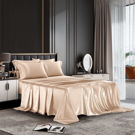 4 Piece Satin Bedding Sheet Pillowcase Sets Luxury Rich Silk Silky Super Soft Carousel 2