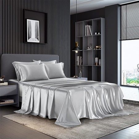 4 Piece Satin Bedding Sheet Pillowcase Sets Luxury Rich Silk Silky Super Soft Carousel 1