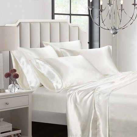 4 Piece Satin Bedding Sheet Pillowcase Sets Luxury Rich Silk Silky Super Soft Carousel 2