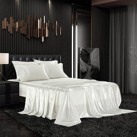 4 Piece Satin Bedding Sheet Pillowcase Sets Luxury Rich Silk Silky Super Soft Carousel 1