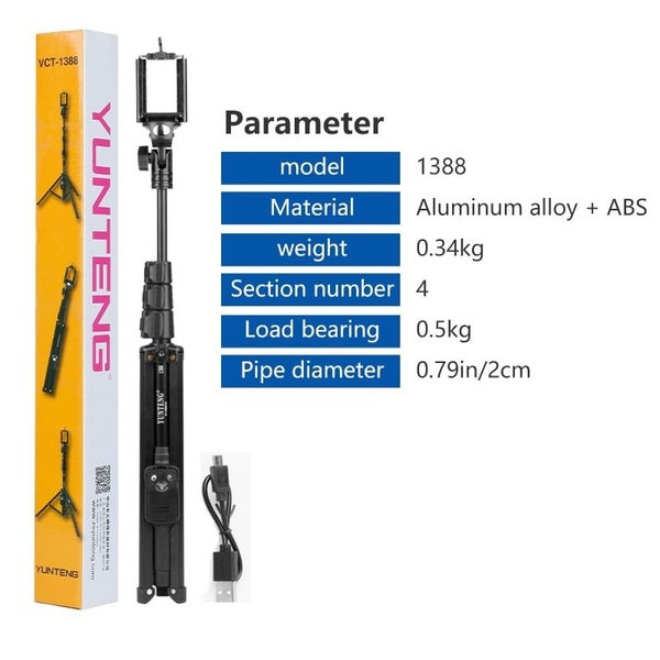 YUNTENG VCT-1388 Selfie Stick Tripod Stand for Cell Phone with Bluetooth Remote64142351891841114