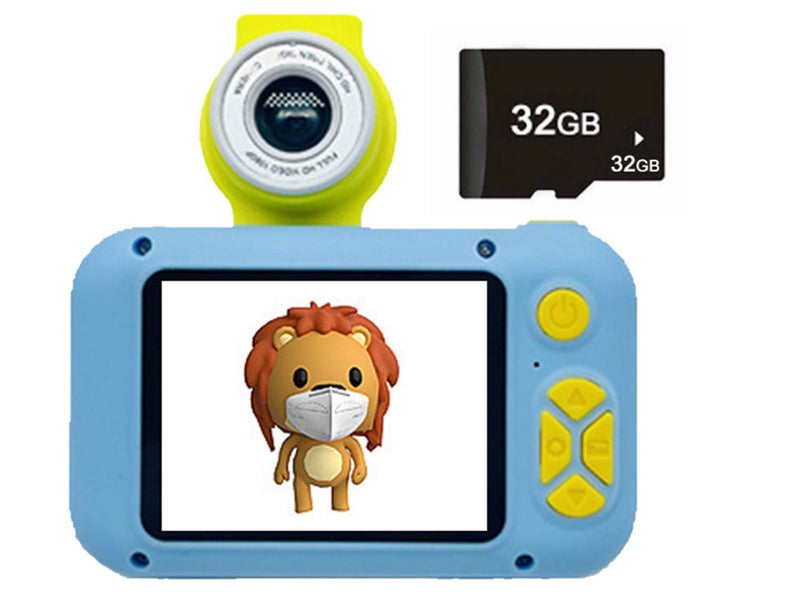 1X Kids Digital Camera 1080P HD Selfie Camera Toy with Flip Lens Blue Carousel 1