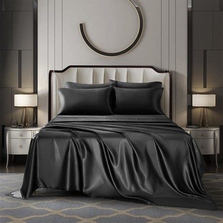 4 Piece Satin Bedding Sheet Pillowcase Sets Luxury Rich Silk Carousel 1