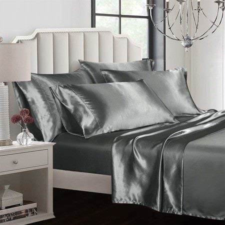 4 Piece Satin Bedding Sheet Pillowcase Sets Luxury Rich Silk Silky Super Soft Carousel 2