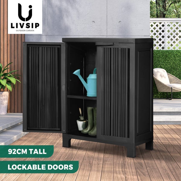 Livsip Outdoor Storage Cabinet Box Garden Cupboard Adjustable Lockable Black Carousel 1
