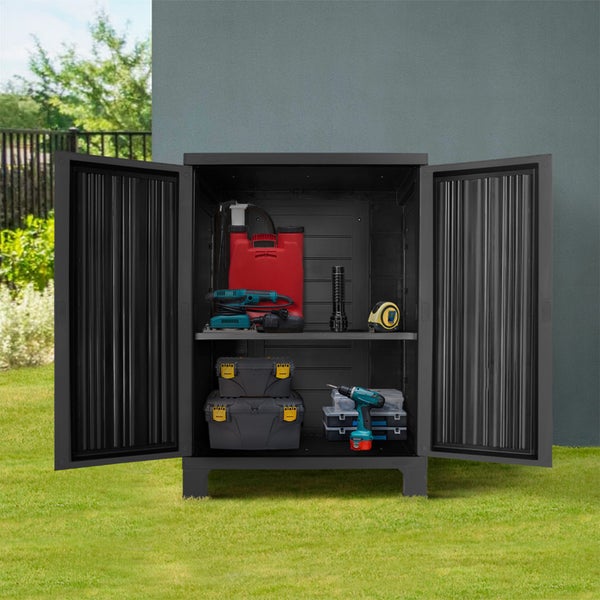 Livsip Outdoor Storage Cabinet Box Garden Cupboard Adjustable Lockable Black Carousel 2