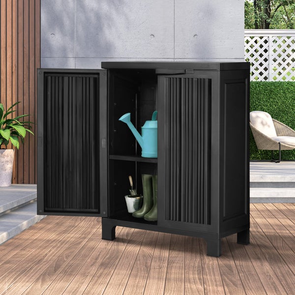 Livsip Outdoor Storage Cabinet Box Garden Cupboard Adjustable Lockable Black Carousel 11
