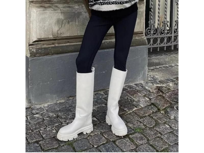 Meotina INS Genuine Leather Boots Women Knee High Boots Design Platform Riding Carousel 1