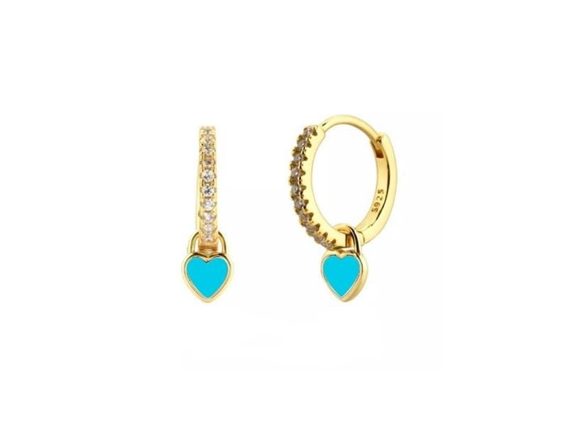 KEYOUNUO Gold Filled Hoop Drop Earrings Set For Women Ear Cuff Blue Zircon Carousel 1