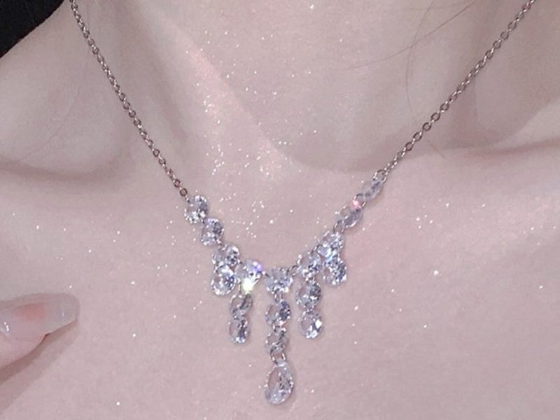 Long Tassel Cubic Zirconia Necklace Resplendent Focus at Party Carousel 1