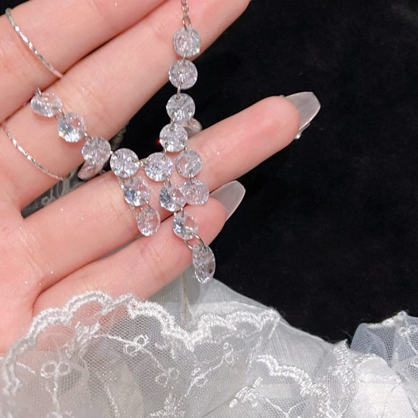 Long Tassel Cubic Zirconia Necklace Resplendent Focus at Party Carousel 2