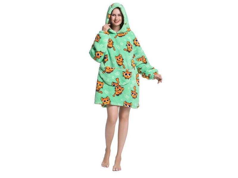 L Unisex Hooded Blanket Wearable Blanket Oversized Hoodie Blanket Green Carousel 1