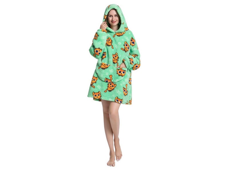 L Unisex Hooded Blanket Wearable Blanket Oversized Hoodie Blanket Green Carousel 3