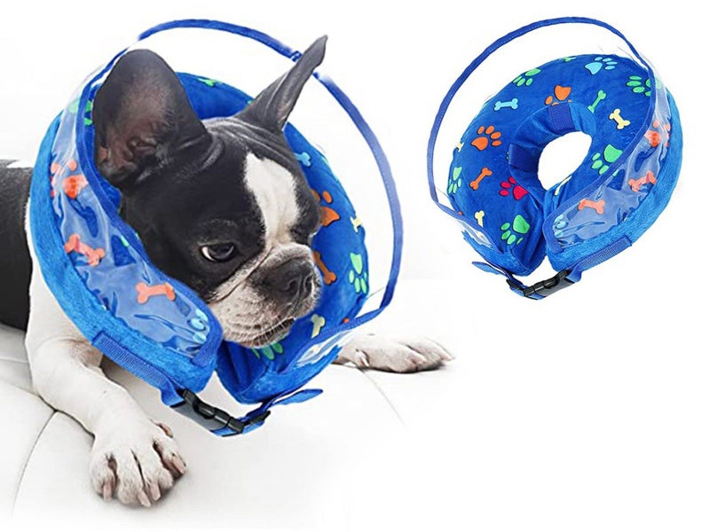 S Inflatable Dog Cone Pet Recovery Donut Collar with Anti Licking Baffle Blue Carousel 1
