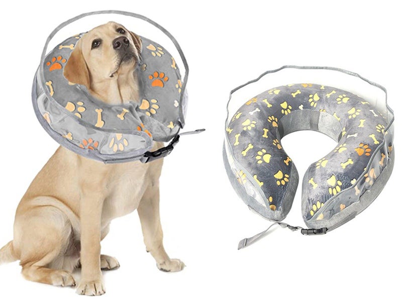 S Inflatable Dog Cone Pet Recovery Donut Collar with Anti Licking Baffle Grey Carousel 1