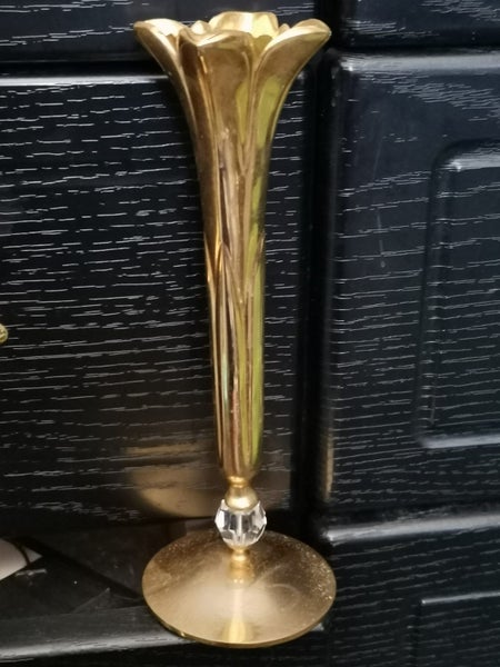 Vintags Glass vase etched flowers gold w crystal lead crystal or orange vase Carousel 12