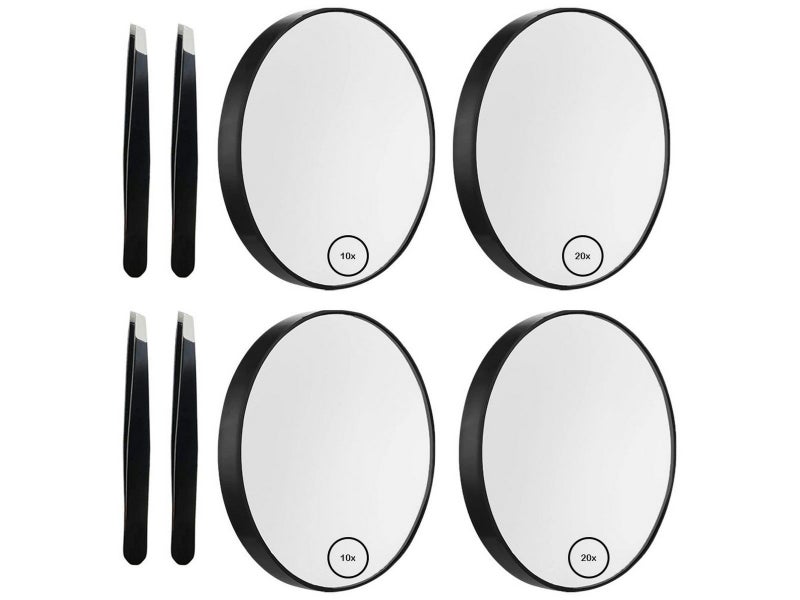2 X Set of 2Pcs 10X and 20X Magnifying Makeup Mirror with Eyebrow Tweezers Carousel 1