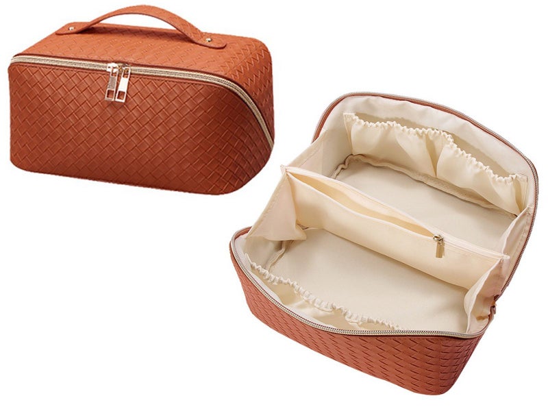 Large Capacity Travel Makeup Bag Cosmetic Organizer Makeup Brushes Bag Brown Carousel 1