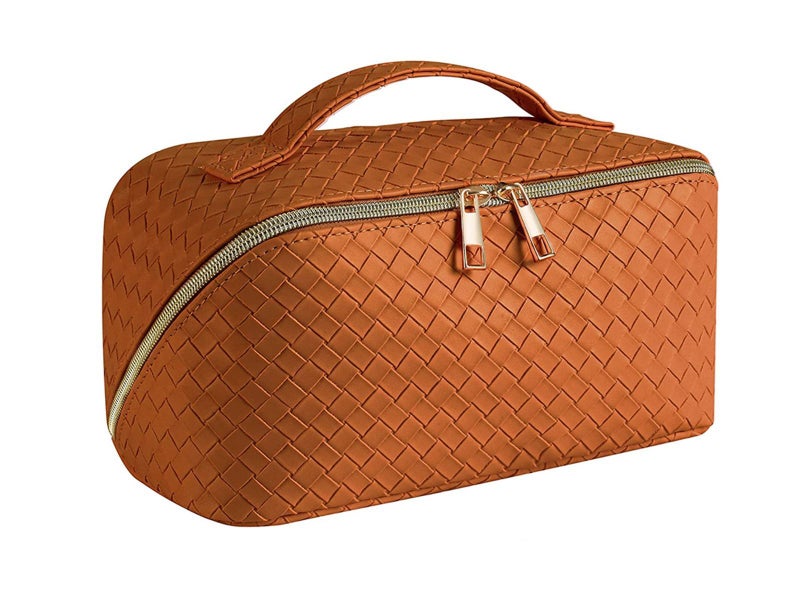 Large Capacity Travel Makeup Bag Cosmetic Organizer Makeup Brushes Bag Brown Carousel 2